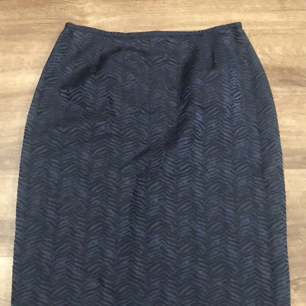 Lafayette 148 NY Black & Blue Tiger Stripes Silk Blend Pencil Skirt size 6